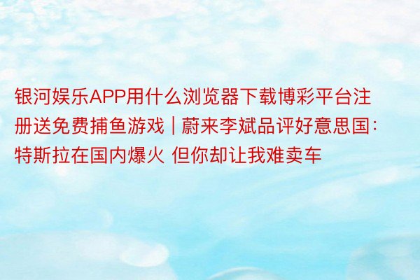 银河娱乐APP用什么浏览器下载博彩平台注册送免费捕鱼游戏 | 蔚来李斌品评好意思国：特斯拉在国内爆火 但你却让我难卖车