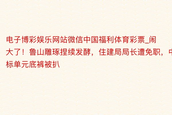 电子博彩娱乐网站微信中国福利体育彩票_闹大了！鲁山雕琢捏续发酵，住建局局长遭免职，中标单元底裤被扒